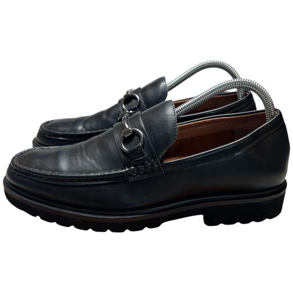 STEVE MADDEN Mister Women's 8 Black Leather Loafer Lug Sole Horse Bit Slip On - Picture 2 of 13